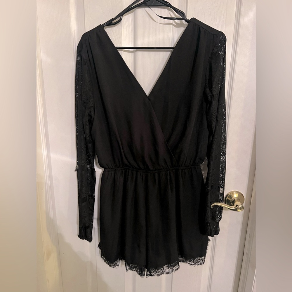 Black long sleeve romper with lace arms